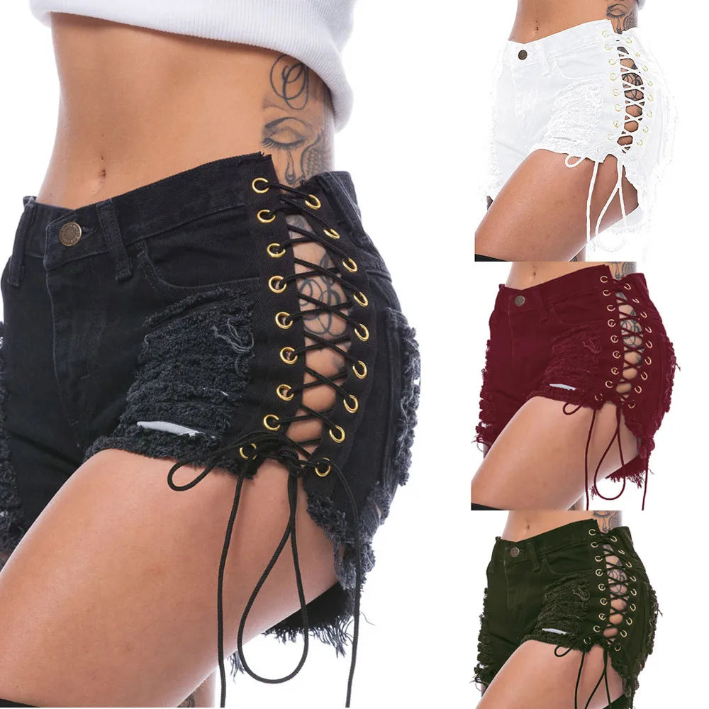 Funki Findz | Shorts | Women's Goth Punk Lace Up Denim Shorts