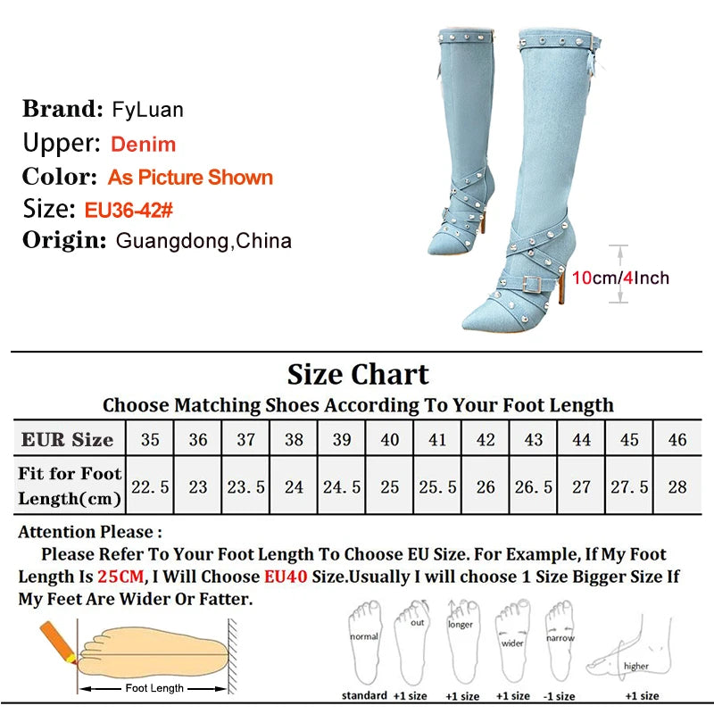 Funki Findz | Boots | Women's Denim Cross Strap Buckle Boots