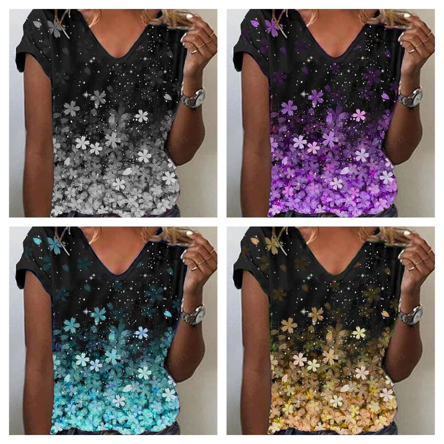 Funki Findz | Shirts | Women's Floral Print V-Neck Tunic Top | 6XL