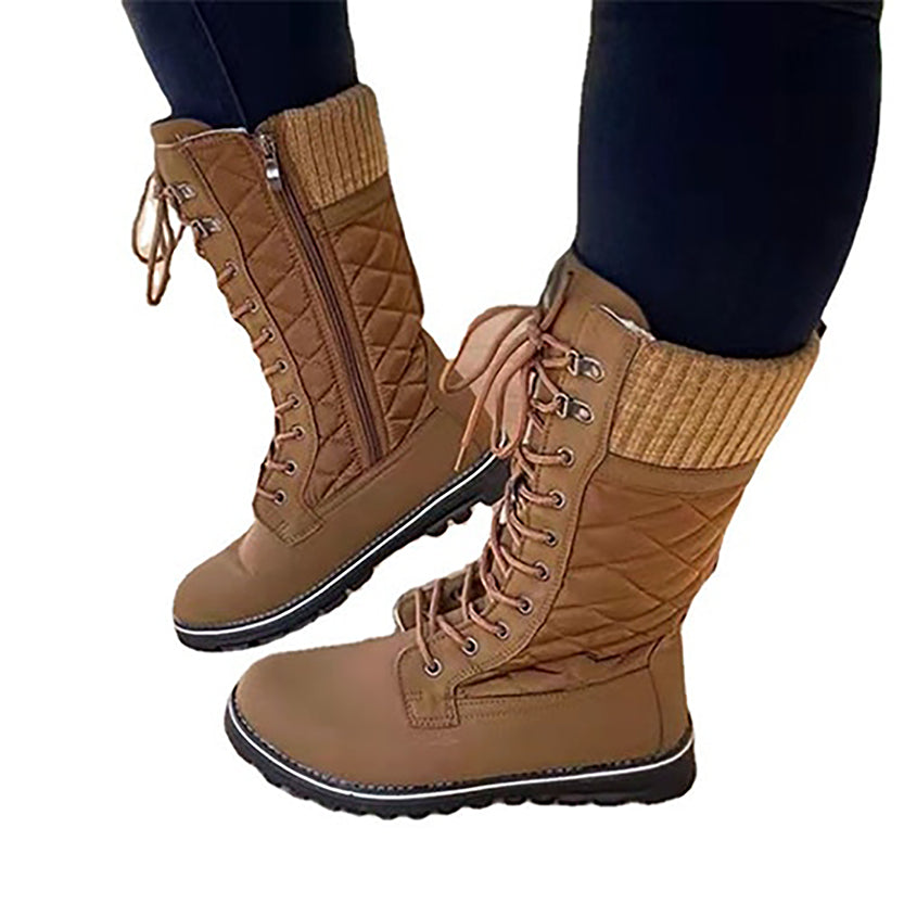 Funki Findz | Boots | Women's Plush Mid-Calf Lace Up Flat Boots