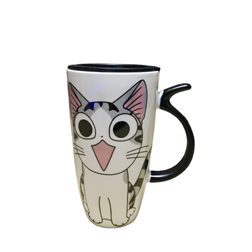 Funki Findz | Mugs | Large Ceramics Cat Mug | Spoon Lid | 20oz