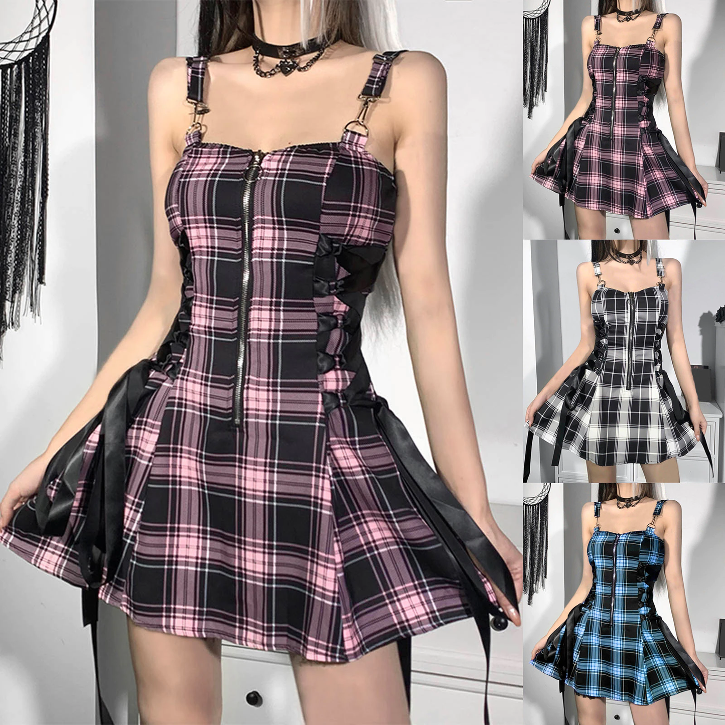 Funki Findz | Dresses | Women's Fairy Grunge Plaid Mini Dress