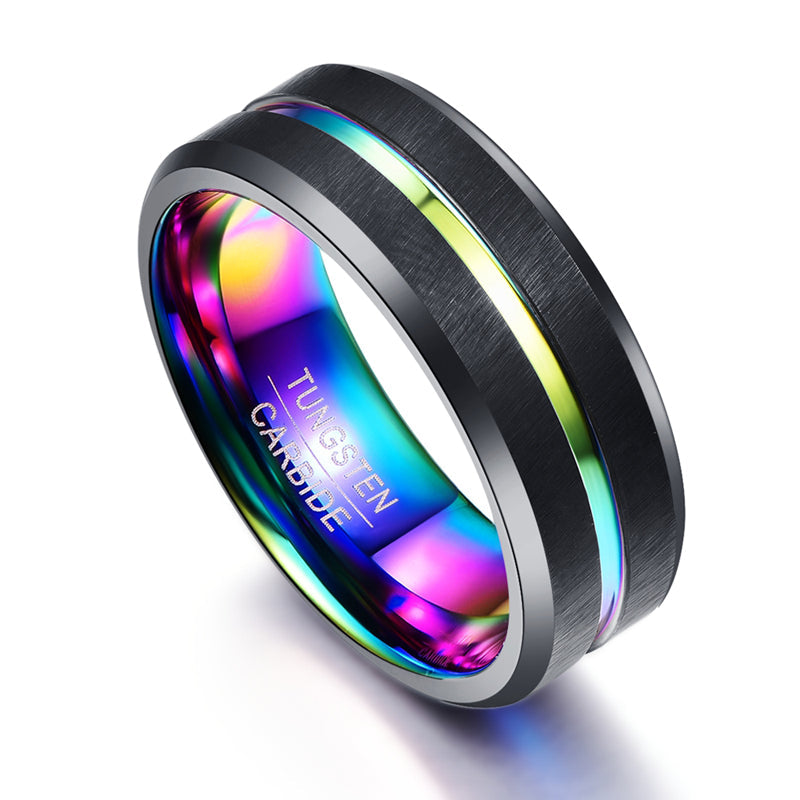 Funki Findz | Rings | Unisex Black Silver Rainbow Wedding Ring