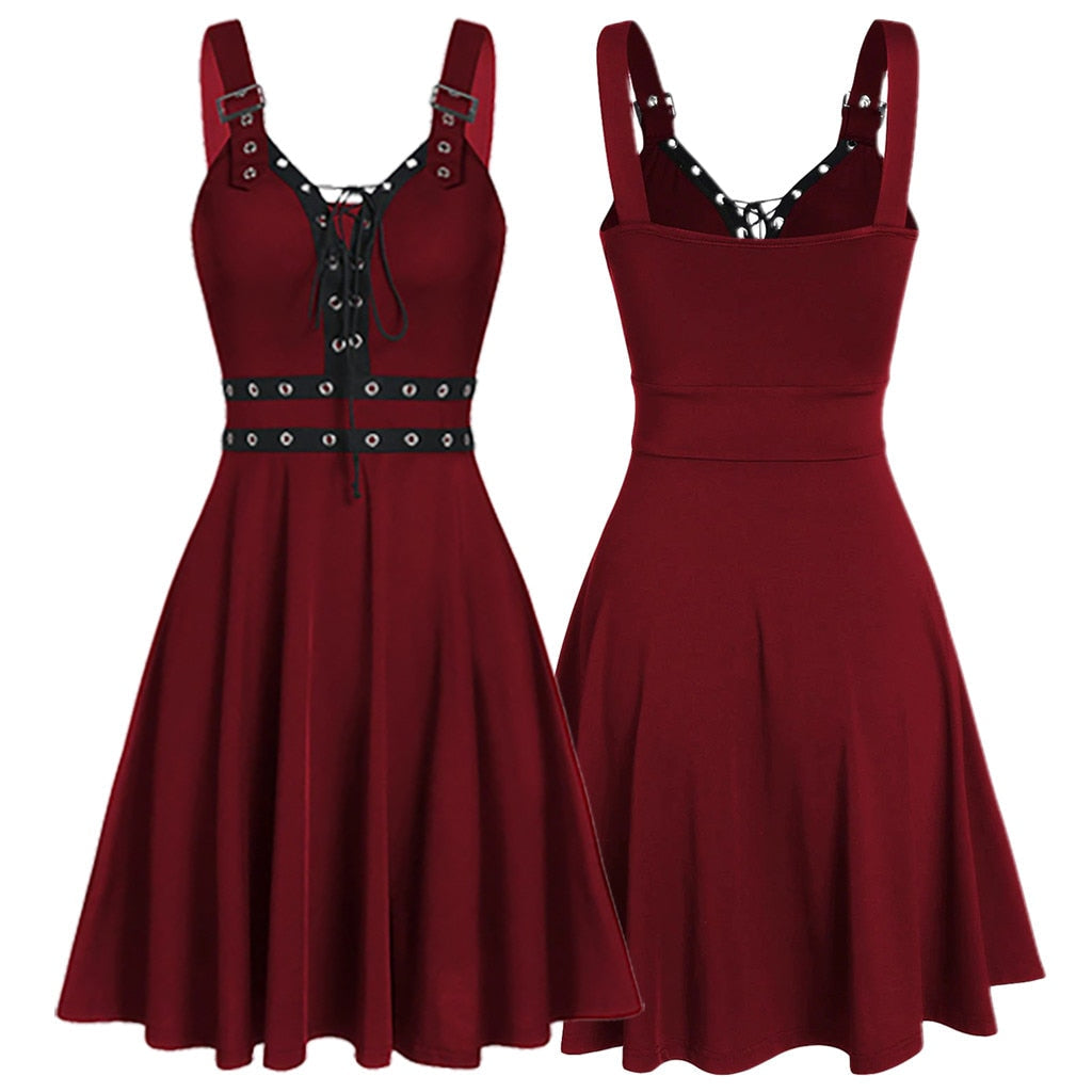 Funki Findz | Dresses | Women's Gothic Lace Up Mini Dress