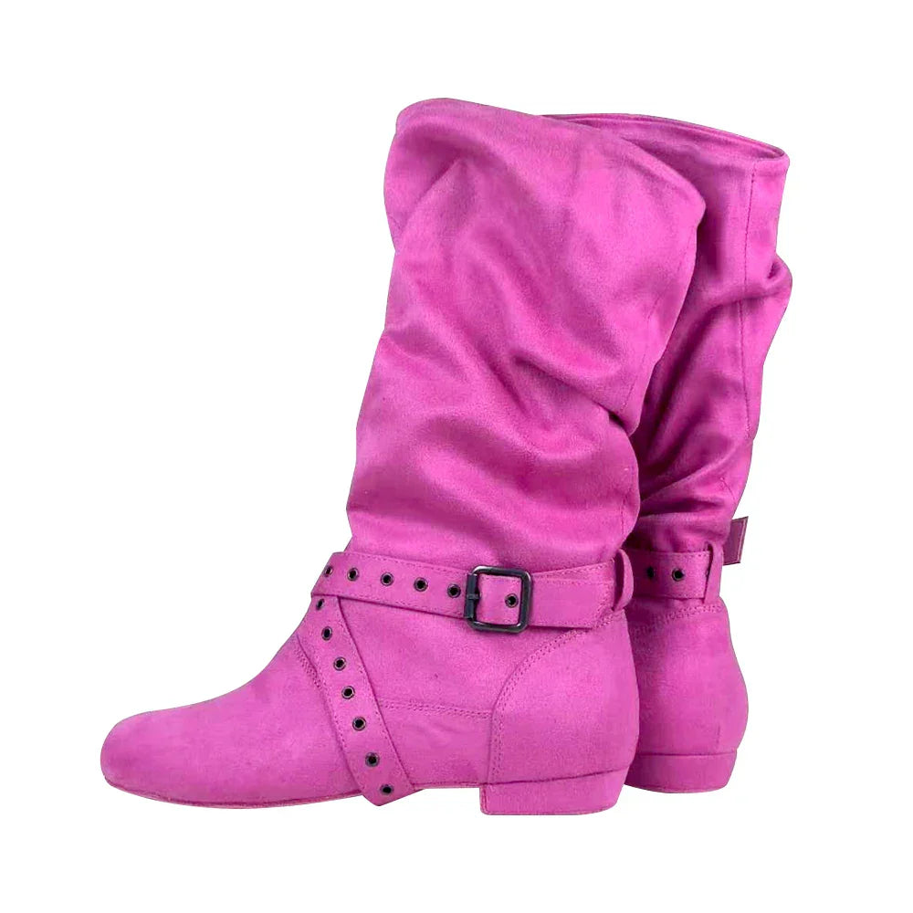 Funki Findz | Boots | Women's Faux Suede Mid-Calf Flat Boots