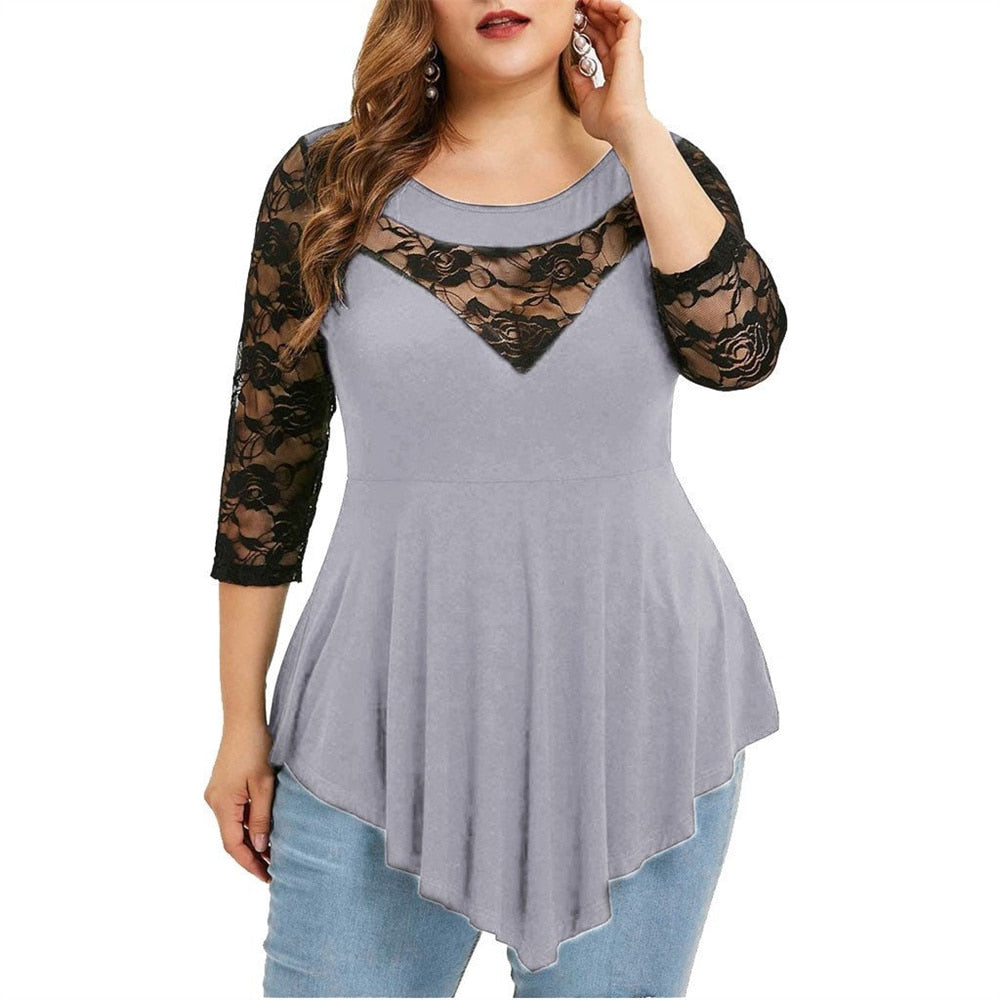 Funki Findz | Shirts | Women's Sexy Lace Spliced Plus Size Shirt
