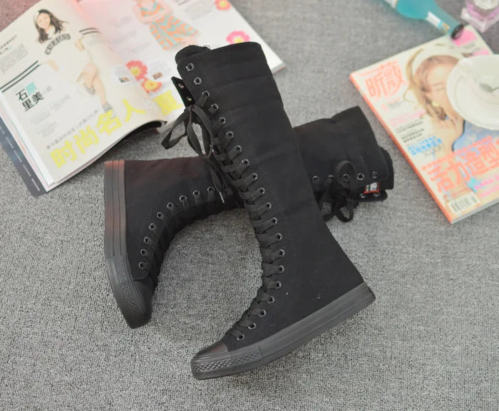 Funki Findz | Boots | Women's Canvas Knee High Lace Up Boots
