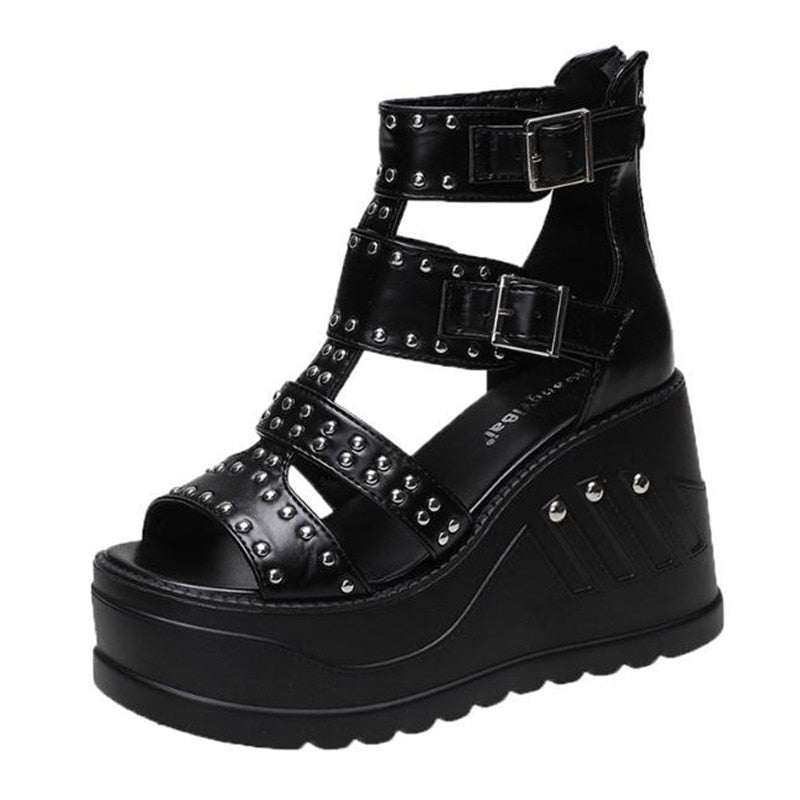 Funki Findz | Shoes | Women's Gothic Punk Rivet Wedge Sandal