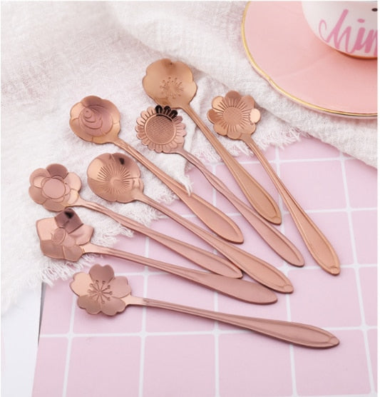 Funki Findz | Spoons | Vintage Gold Flower Coffee Spoons 8 Pcs