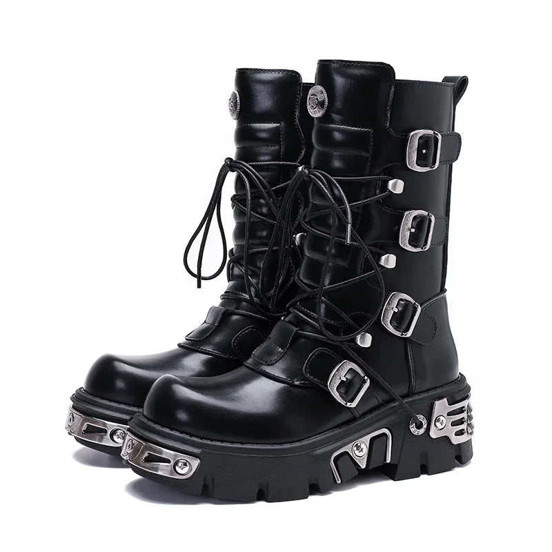 Funki Findz | Boots | Women's Chunky Heel Buckle Biker Boots