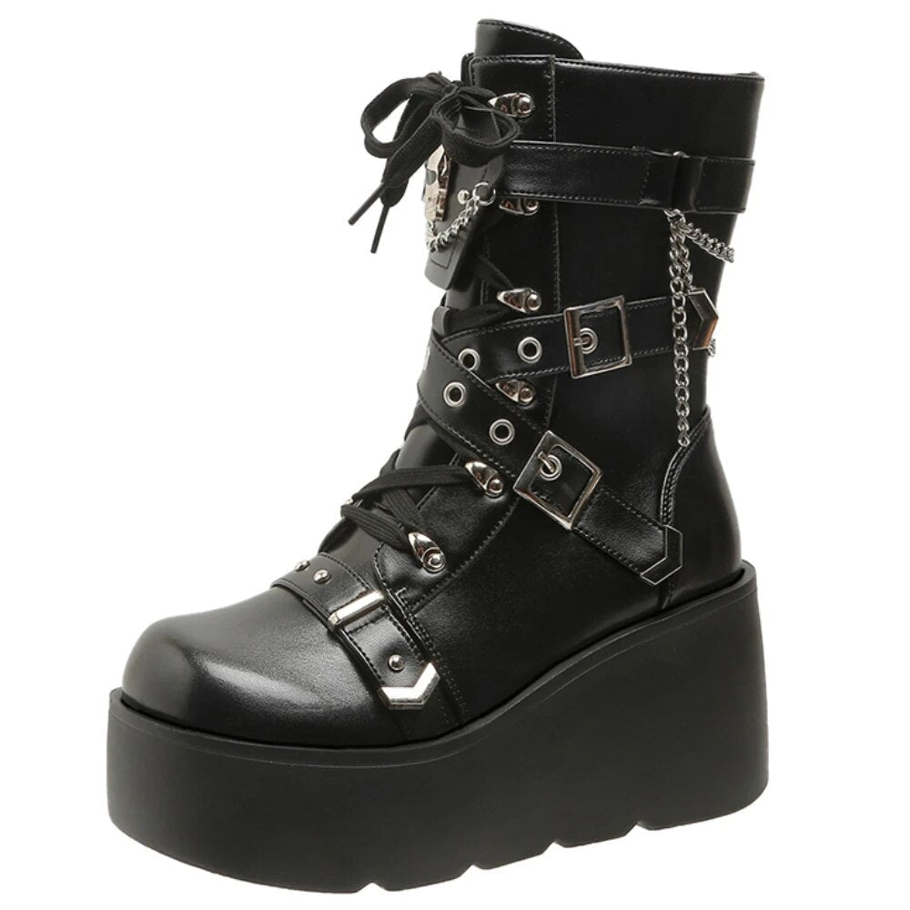 Funki Findz | Boots | Women's Multi Strap Gothic Platform Boots