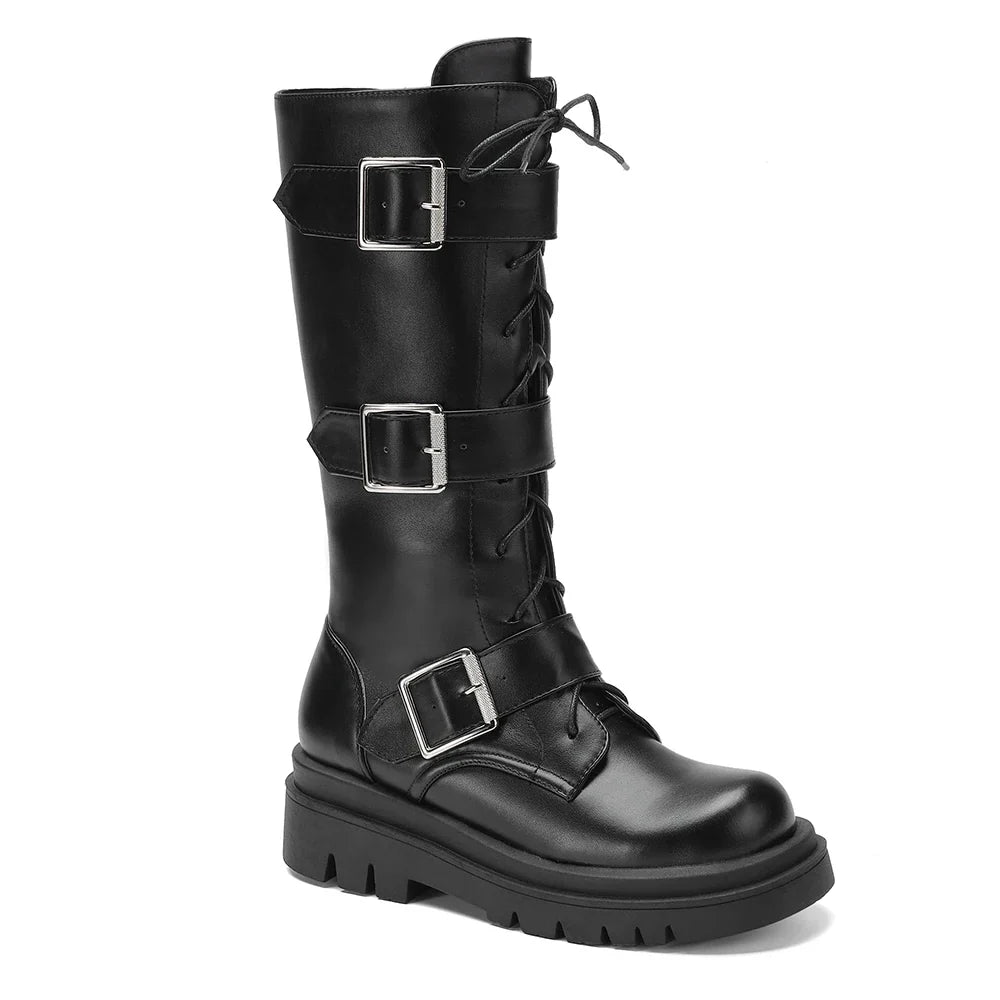 Funki Findz | Boots | Women's Punk Buckle Strap Wedge Boots
