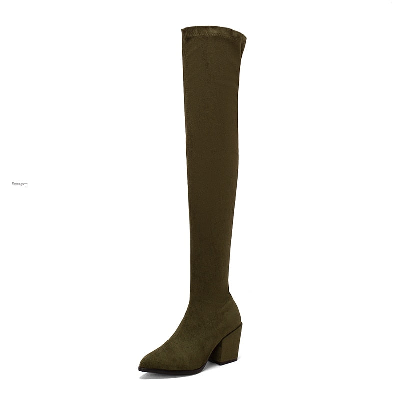 Funki Findz | Boots | Women's Square Mid Heel Over Knee Boots