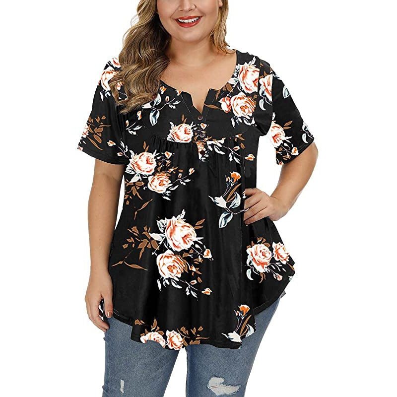 Funki Findz | Shirts | Women's Plus Floral Print Loose Fit Shirts