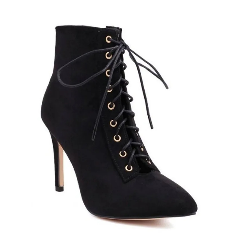 Funki Findz | Boots | Women's Suede Lace Up Stiletto Short Boot