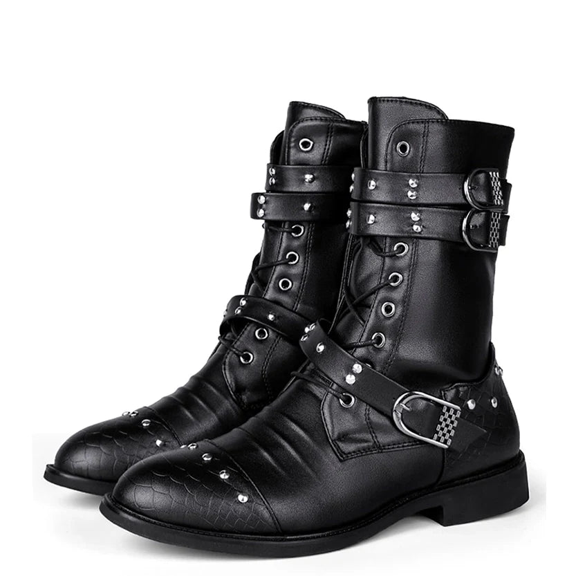 Funki Findz | Boots | Men's Leather Lace Up Buckle Strap Boots