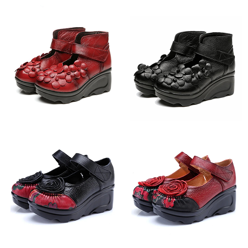 Funki Findz | Shoes | Women's Cute Red Flower Leather Wedges
