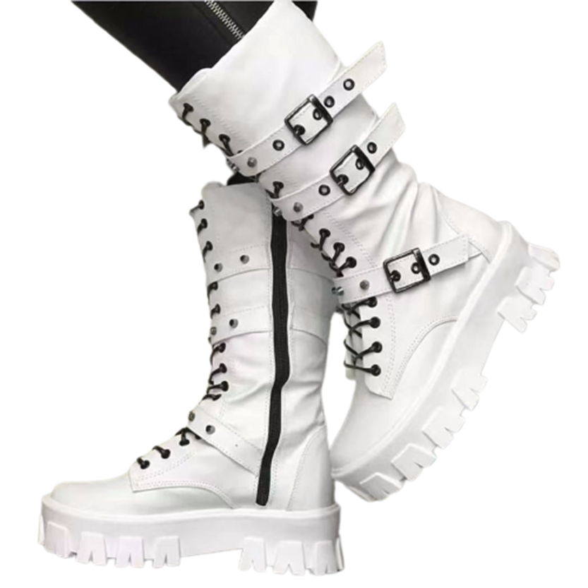 Funki Findz | Boots | Women's Mid-Calf Lace-Up Motorcycle Boot