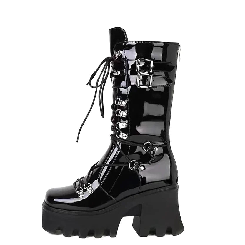 Funki Findz | Boots | Women's Mid-Calf Platform Buckle Boots