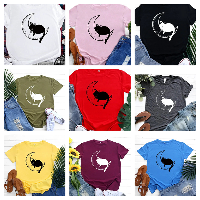 Funki Findz | Shirts | Women's Cat On the Moon Printed T-Shirt