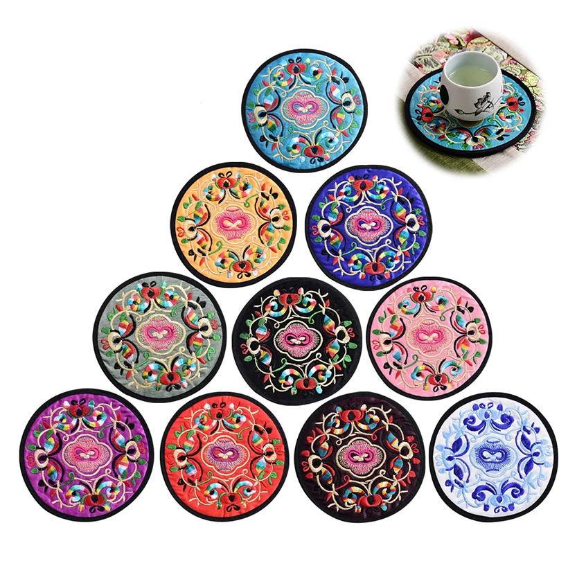 Funki Findz | Coasters | Chinese Floral Embroidered Mats 10 Pcs