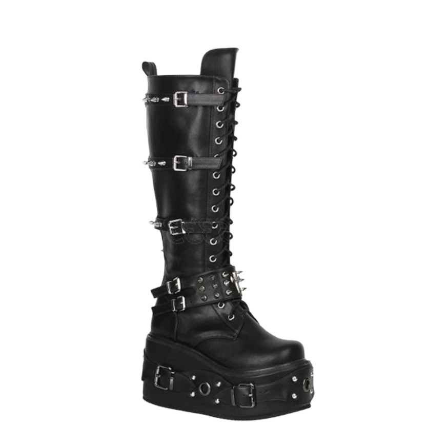 Funki Findz | Boots | Women's Gothic Buckle Rivet Wedge Boots