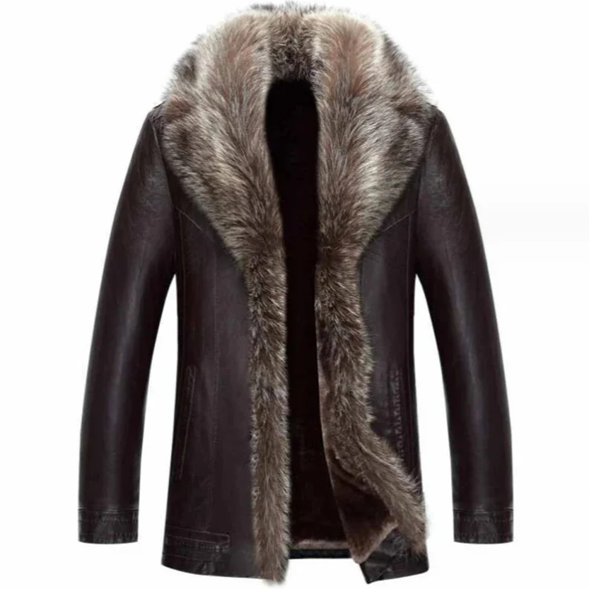 Funki Findz | Jackets | Men's Real Leather Warm Fur Collar Coat
