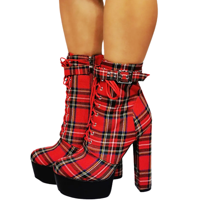 Funki Findz | Boots | Women's High Plaid Platform Ankle Boots