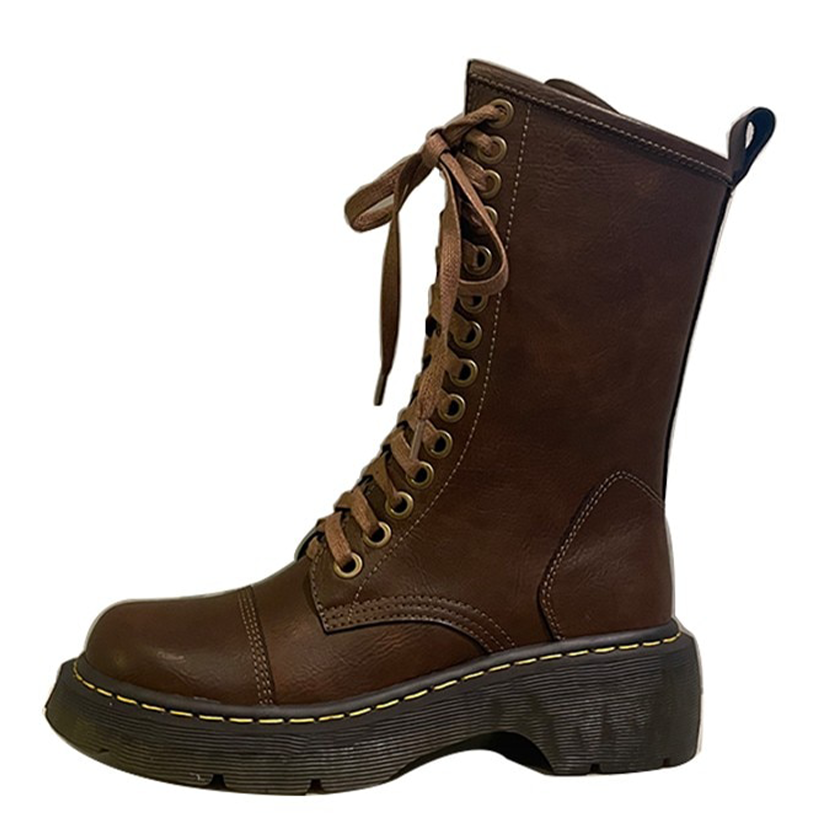 Funki Findz | Boots | Women's Brown Lace Up Calf Combat Boot