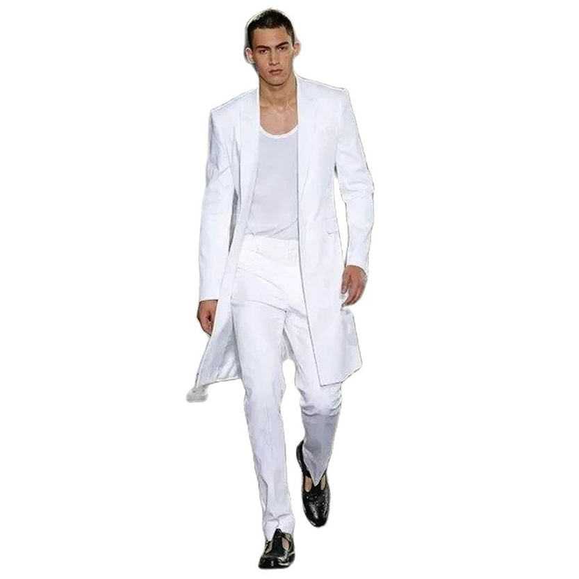 Funki Findz | Suits | Men's White 2 Pcs Long Jacket Formal Suit