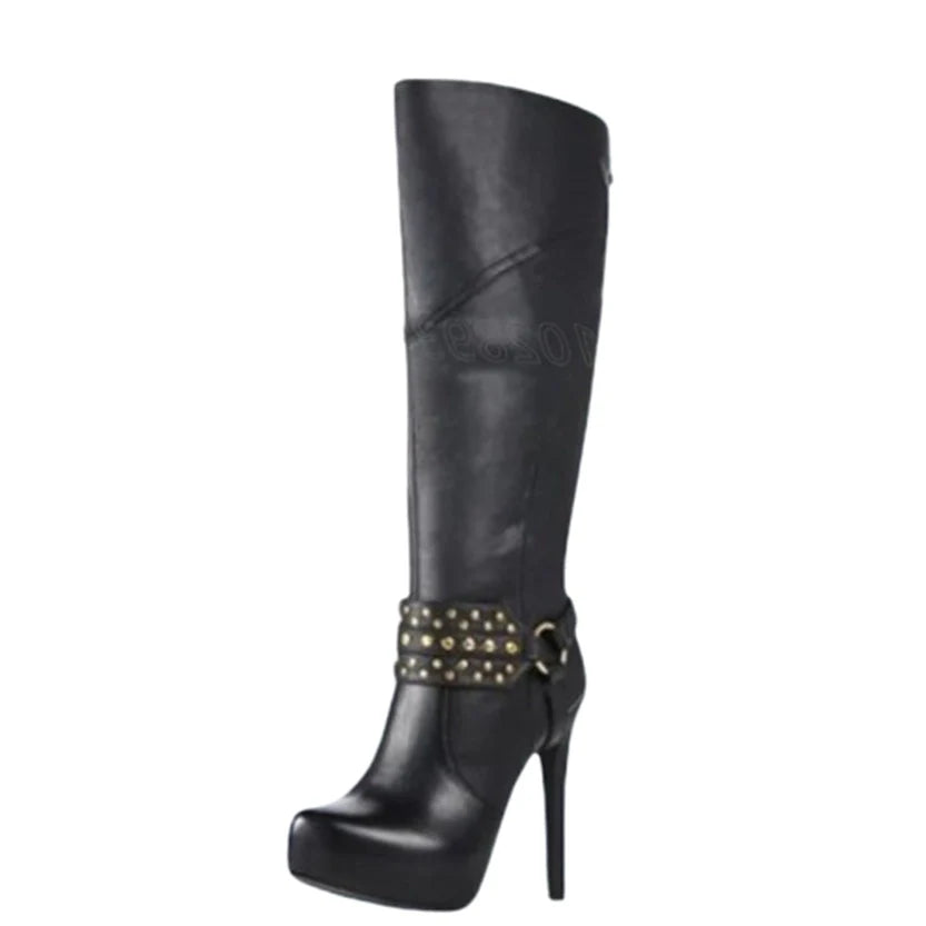 Funki Findz | Boots | Women's Knee High Chain Stiletto Boots