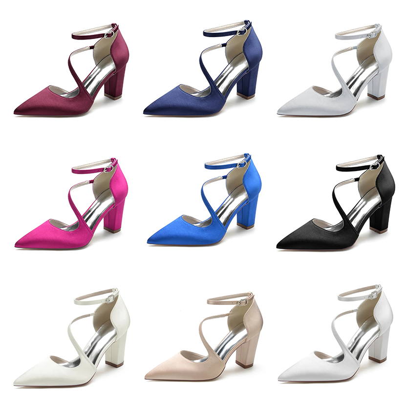 Funki Findz | Shoes | Women's Block Heel Satin Wedding Pumps