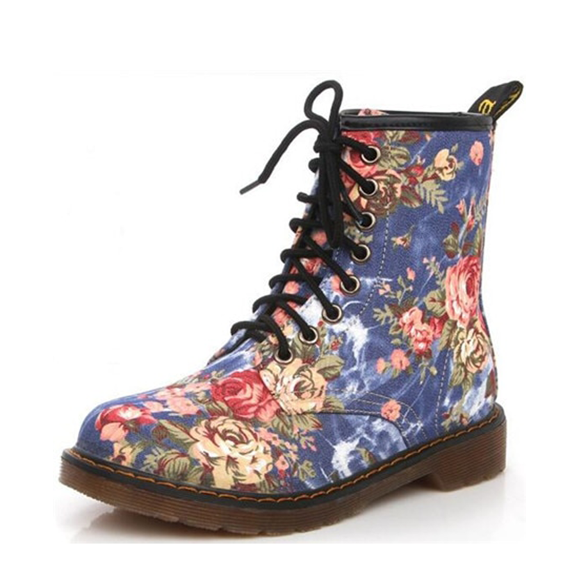 Funki Findz | Boots | Women's Canvas Flower Print Ankle Boots