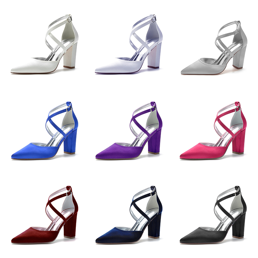 Funki Findz | Shoes | Women's Cross Strap Satin Block Heels