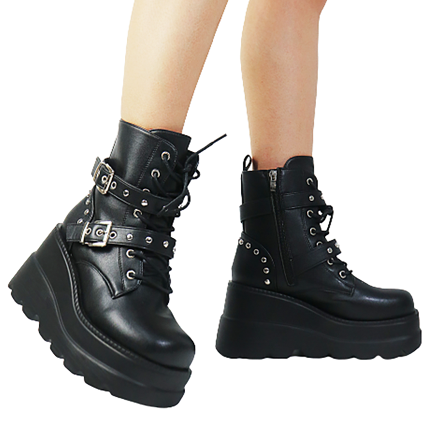Funki Findz | Boots | Women's Punk Platform Ankle Wedge Boots