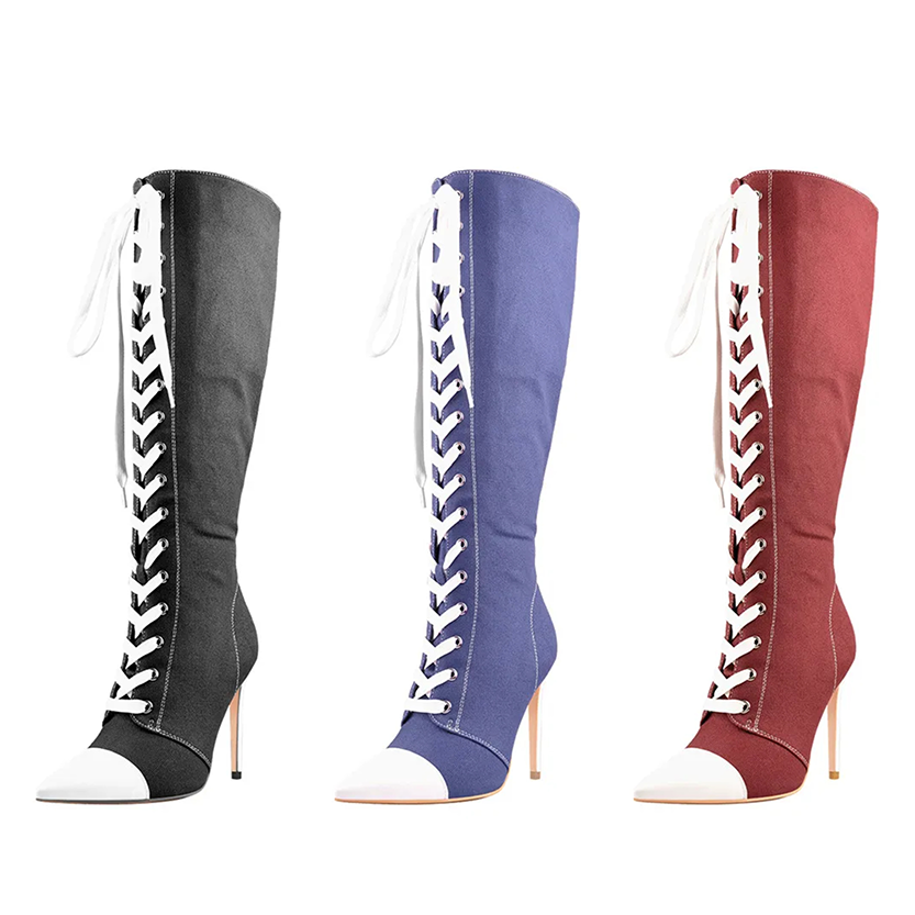 Funki Findz | Boots | Women's Lace Up Canvas Stiletto Boots