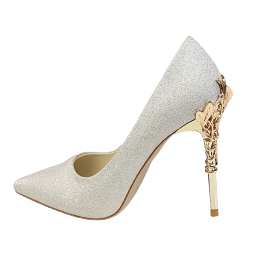 Funki Findz | Shoes | Women's Silk Stilettos | Metal Carved Heels