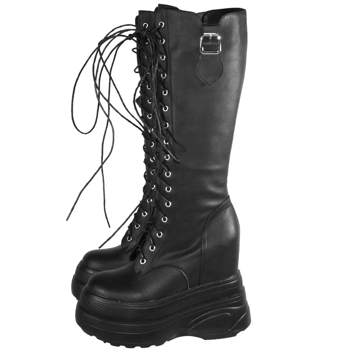 Funki Findz | Boots | Women's Leather Platform Lace Up Wedges