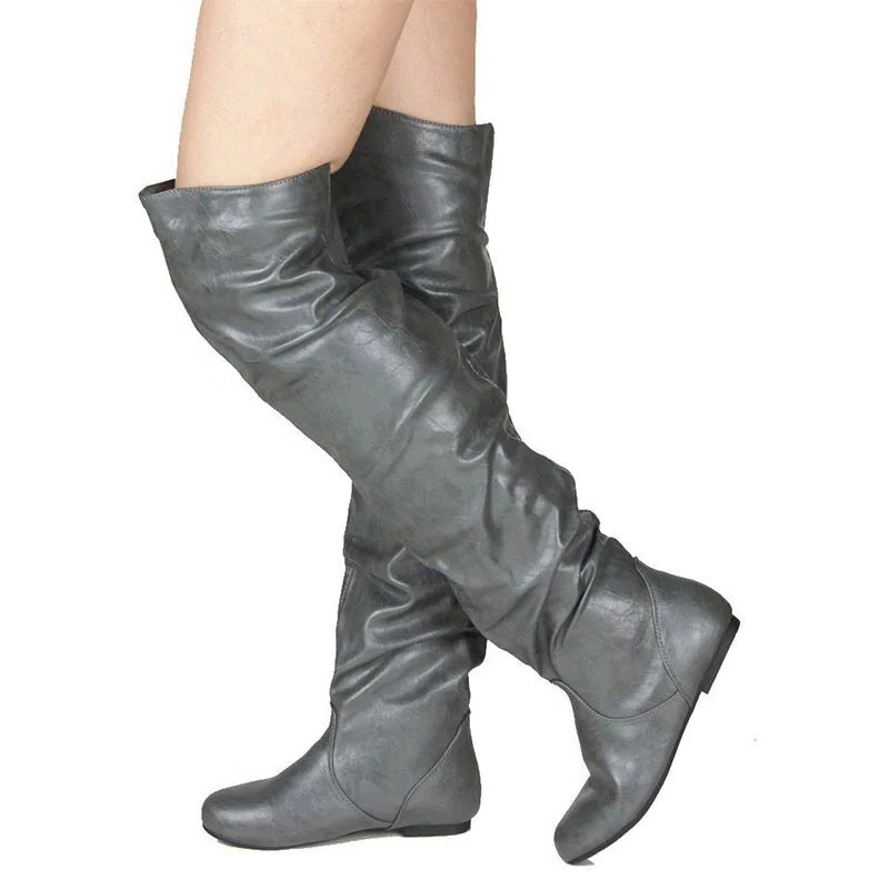 Funki Findz | Boots | Women's Over Knee Ruched Flat Boots