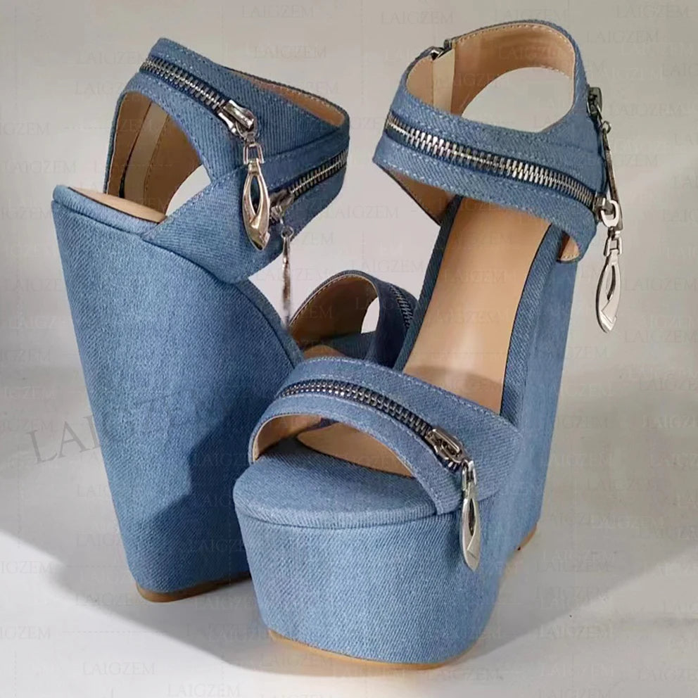 Funki Findz | Shoes | Women's Denim Zipper Plaform Sandals