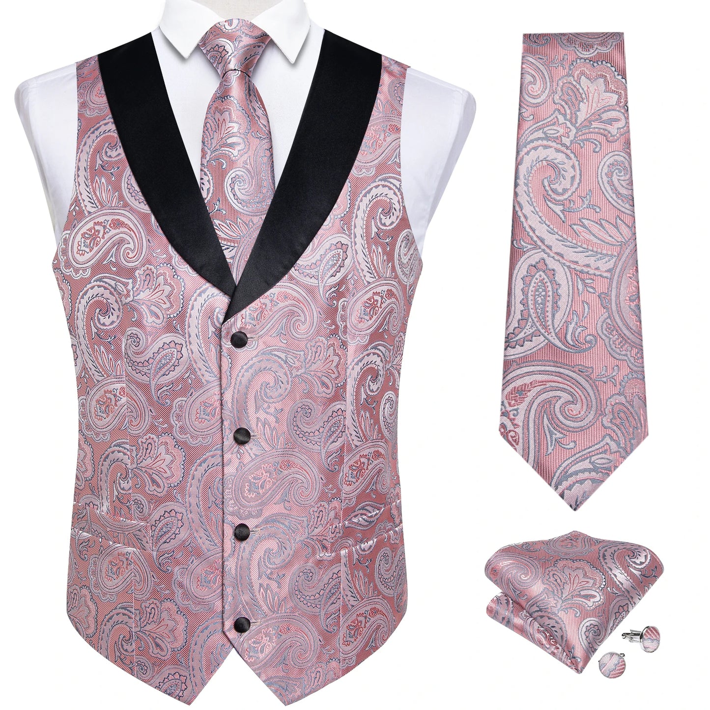 Funki Findz | Vests | Men's Formal Silk Slim Waistcoat 4 Pcs Sets