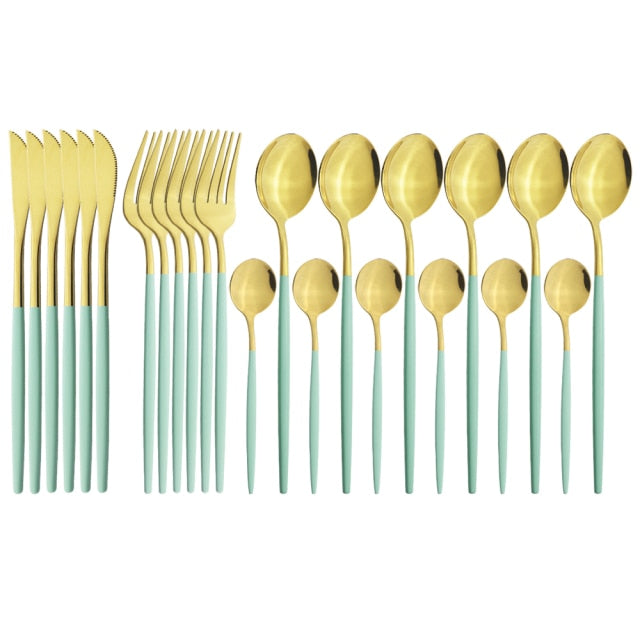 Funki Findz | Cutlery Set | Gold Stainless Steel Mirror 30 Pcs Set
