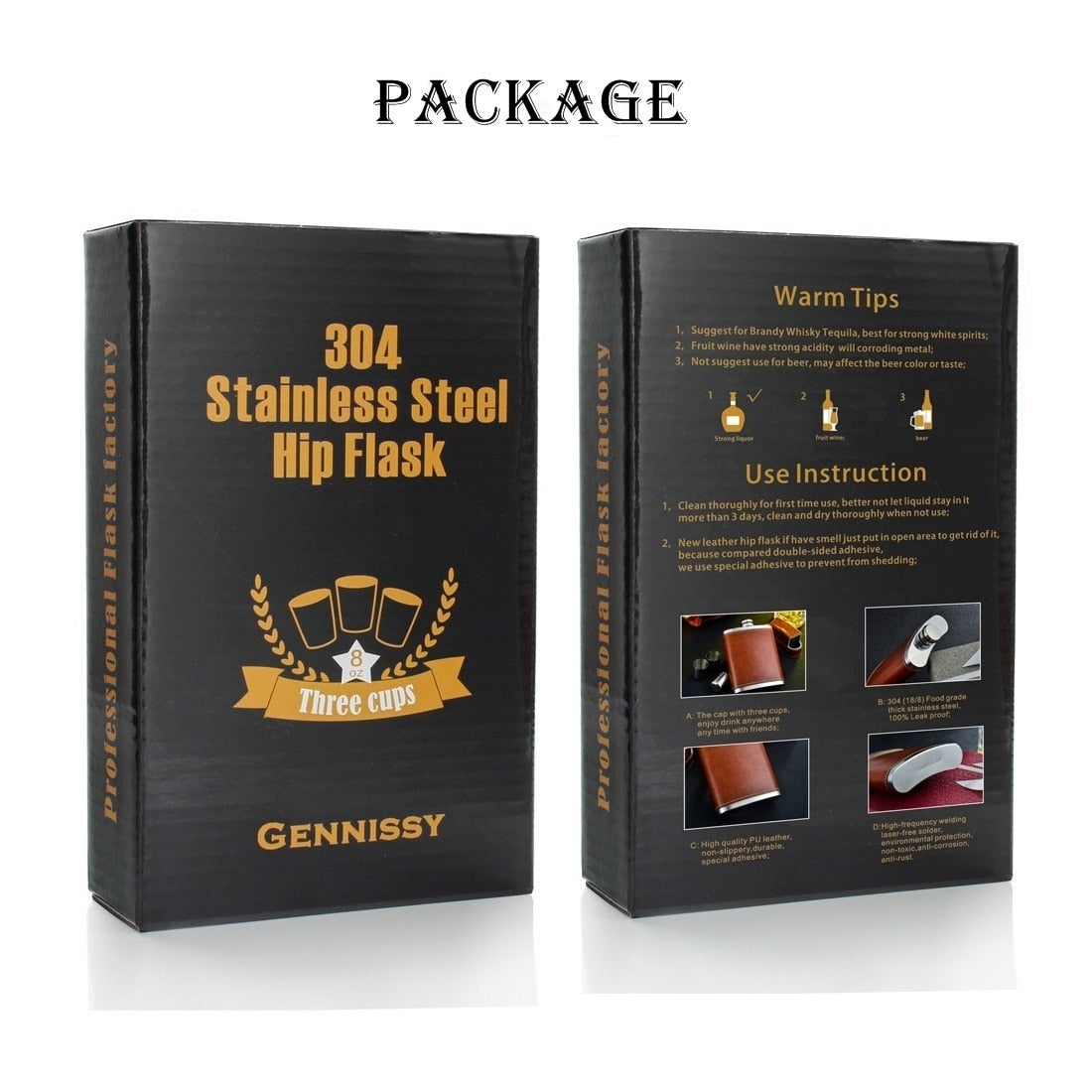 Funki Findz | Hip Flasks | Gennissy 8oz Portable Whisky Hip Flask