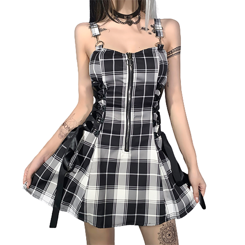 Funki Findz | Dresses | Women's Gothic Plaid Pleated Dress
