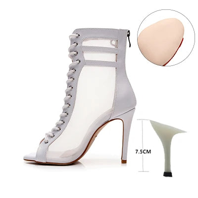 Funki Findz | Boots | Women's Fine Mesh Peep Toe Stiletto Boots