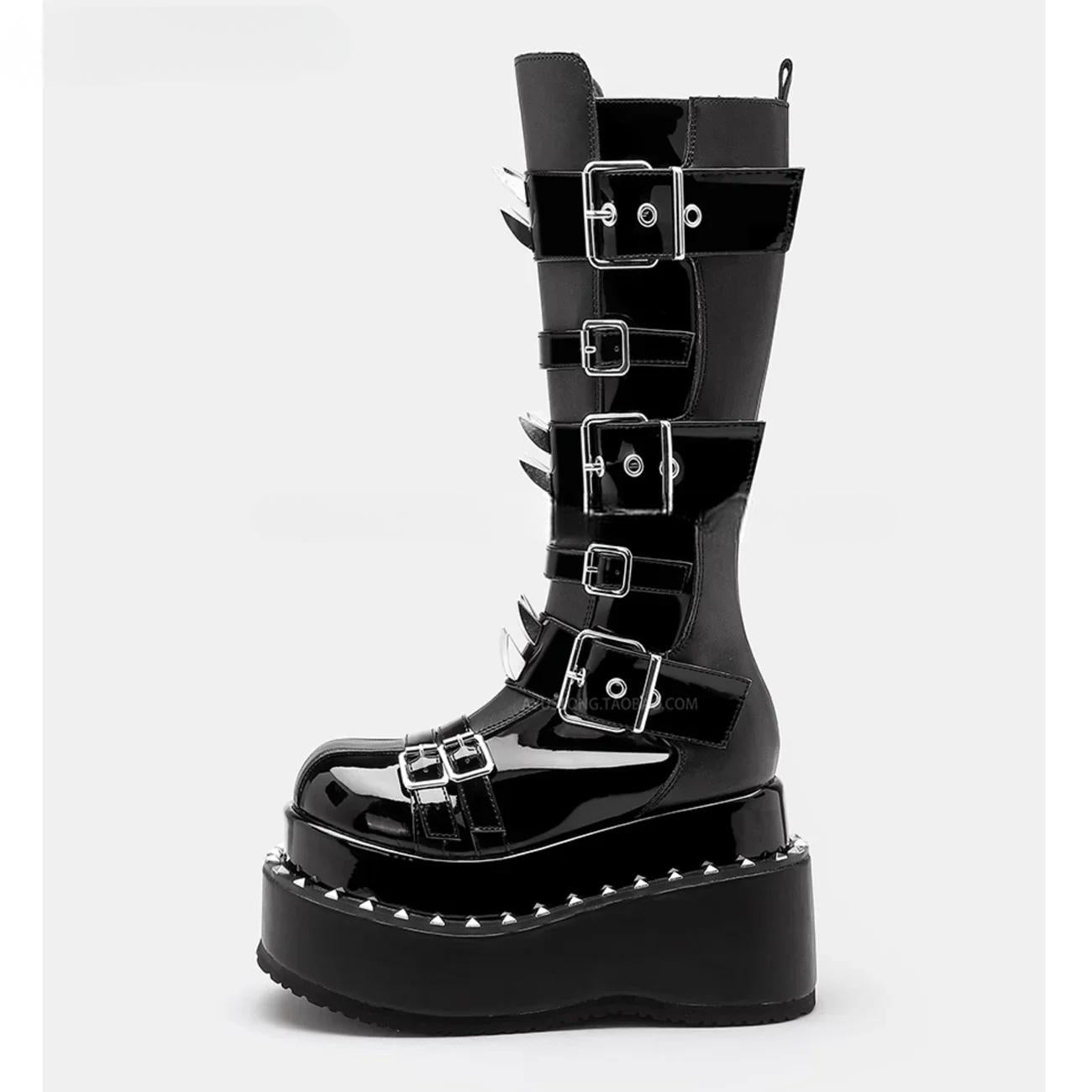 Funki Findz | Boots | Women's Gothic Buckle Strap Leather Boots