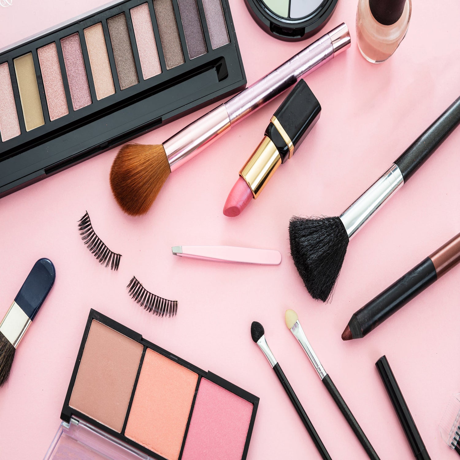 Make up brushes, lipstick, nail polish, eyeshadow