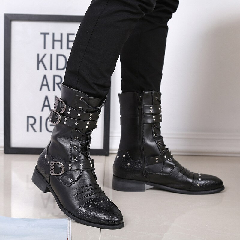 Funki Findz | Boots | Men's Leather Lace Up Buckle Strap Boots