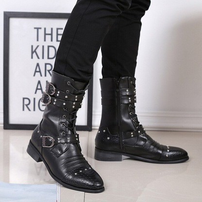 Funki Findz | Boots | Men's Leather Lace Up Buckle Strap Boots