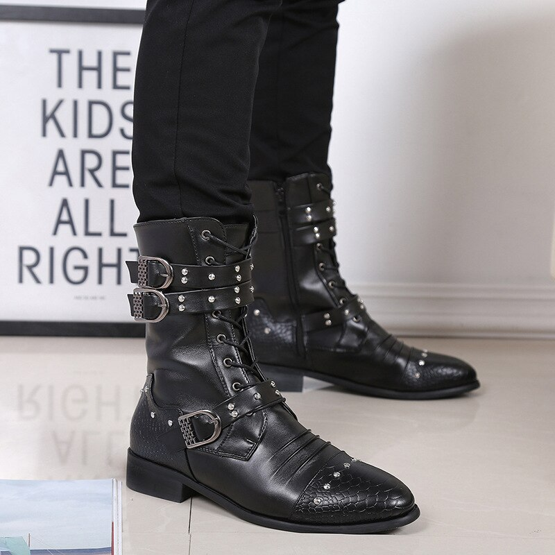 Funki Findz | Boots | Men's Leather Lace Up Buckle Strap Boots